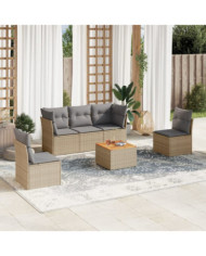 Salon de jardin avec coussins 6pcs mélange beige résine tressée | Mobilier & Déco
