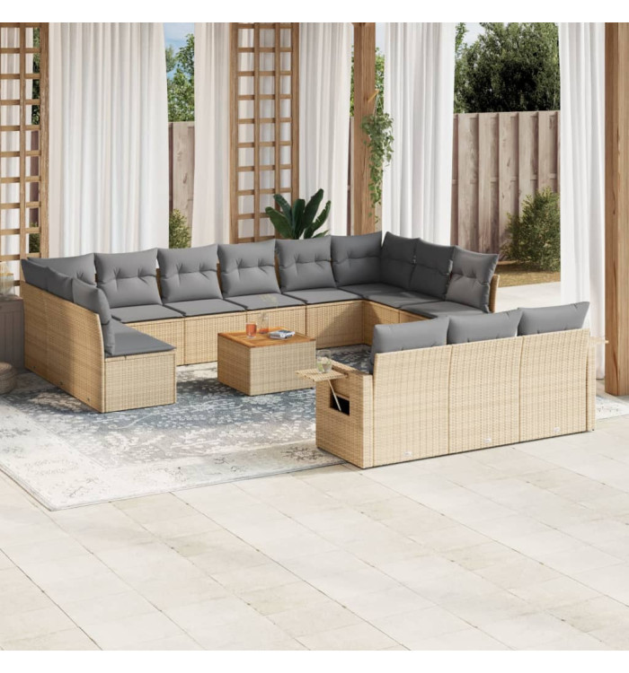 Salon de jardin et coussins 14 pcs mélange beige résine tressée | Mobilier & Déco