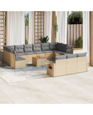 Salon de jardin et coussins 14 pcs mélange beige résine tressée | Mobilier & Déco
