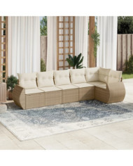 Salon de jardin avec coussins 6 pcs beige résine tressée | Mobilier & Déco