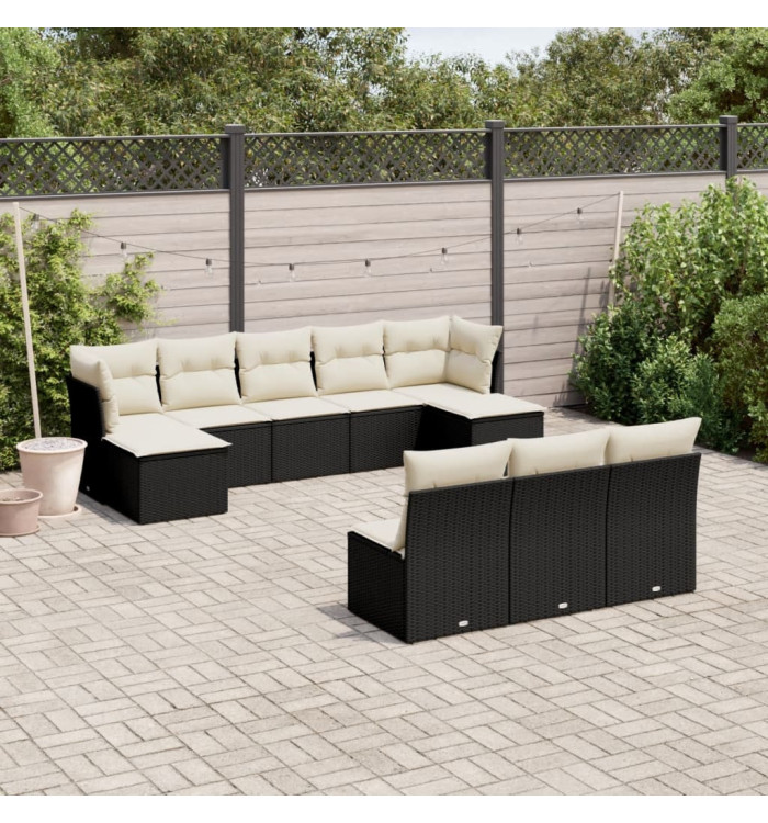 Salon de jardin 10 pcs avec coussins noir résine tressée | Mobilier & Déco
