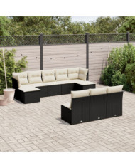 Salon de jardin 10 pcs avec coussins noir résine tressée | Mobilier & Déco