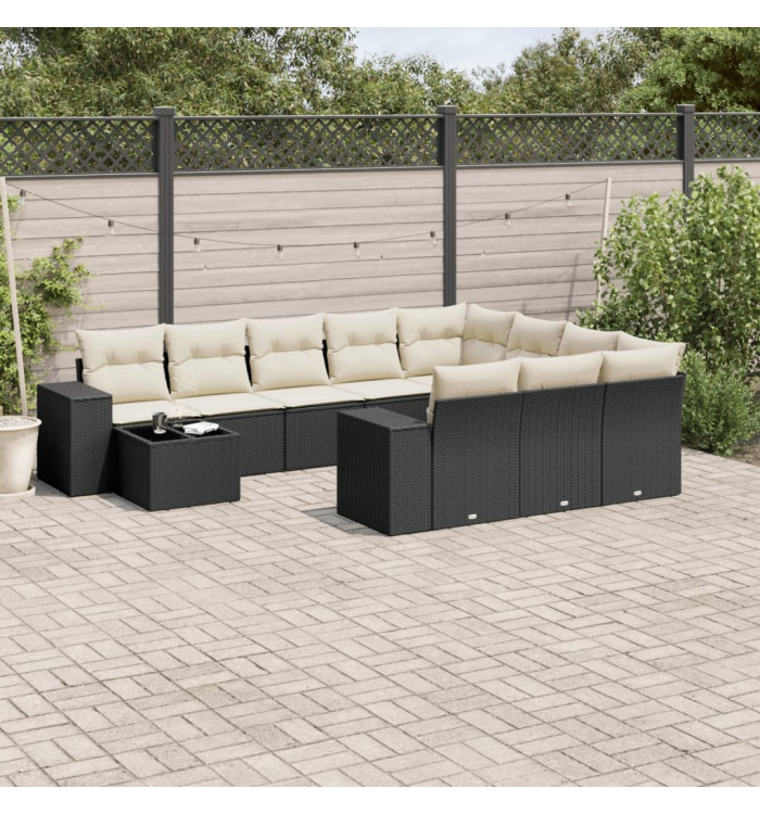 Salon de jardin 11 pcs avec coussins noir résine tressée | Mobilier & Déco