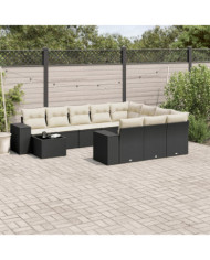 Salon de jardin 11 pcs avec coussins noir résine tressée | Mobilier & Déco
