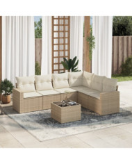 Salon de jardin avec coussins 7 pcs beige résine tressée | Mobilier & Déco