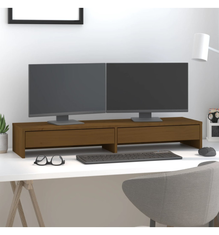 Support de moniteur Marron miel 100x27x15 cm Bois de pin solide | Mobilier & Déco