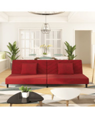 Canapé-lit à 2 places et deux oreillers Rouge bordeaux Velours | Mobilier & Déco