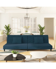 Canapé-lit à 2 places avec deux oreillers bleu velours | Mobilier & Déco