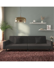 Canapé-lit à 2 places avec deux oreillers Noir Velours | Mobilier & Déco