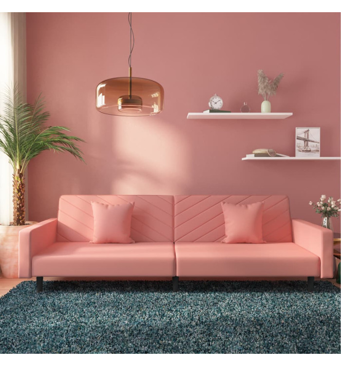 Canapé-lit à 2 places avec deux oreillers Rose Velours | Mobilier & Déco