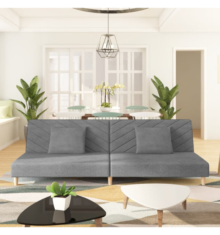 Canapé-lit à 2 places avec deux oreillers gris clair tissu | Mobilier & Déco