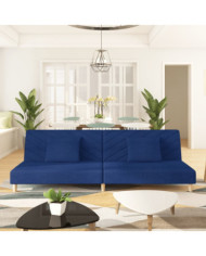 Canapé-lit à 2 places avec deux oreillers bleu tissu | Mobilier & Déco