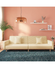 Canapé-lit à 2 places avec deux oreillers crème tissu | Mobilier & Déco