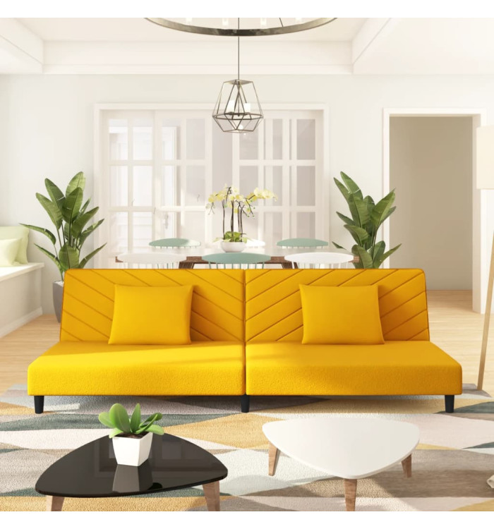 Canapé-lit à 2 places avec deux oreillers Jaune Velours | Mobilier & Déco