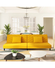 Canapé-lit à 2 places avec deux oreillers Jaune Velours | Mobilier & Déco