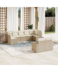 Salon de jardin avec coussins 9 pcs beige résine tressée | Mobilier & Déco