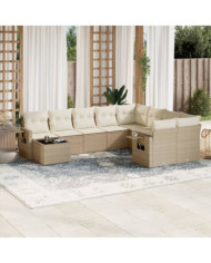 Salon de jardin avec coussins 10 pcs beige résine tressée | Mobilier & Déco