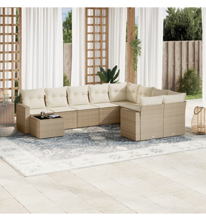 Salon de jardin avec coussins 10 pcs beige résine tressée | Mobilier & Déco