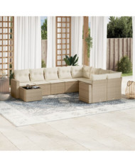 Salon de jardin avec coussins 10 pcs beige résine tressée | Mobilier & Déco