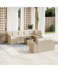 Salon de jardin avec coussins 10 pcs beige résine tressée | Mobilier & Déco