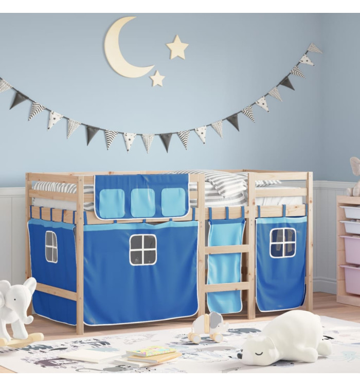 Lit mezzanine enfants avec rideaux sans matelas bleu 90x190 cm | Mobilier & Déco