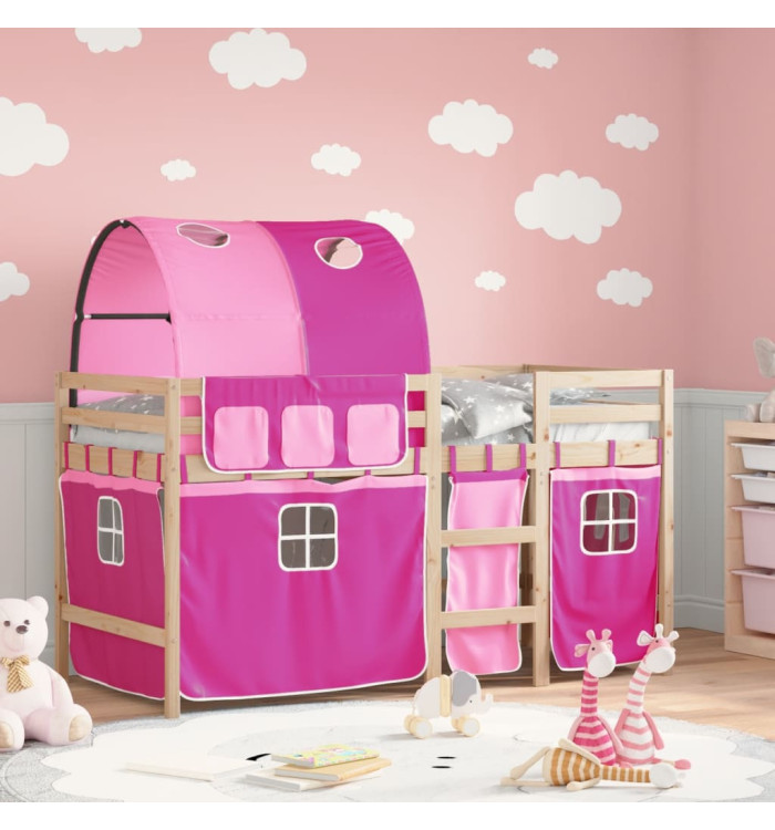 Lit mezzanine enfants avec tunnel sans matelas rose 90x200 cm | Mobilier & Déco