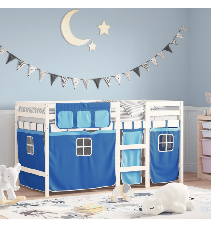 Lit mezzanine enfants avec rideaux sans matelas bleu 80x200cm | Mobilier & Déco