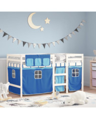 Lit mezzanine enfants avec rideaux sans matelas bleu 80x200cm | Mobilier & Déco