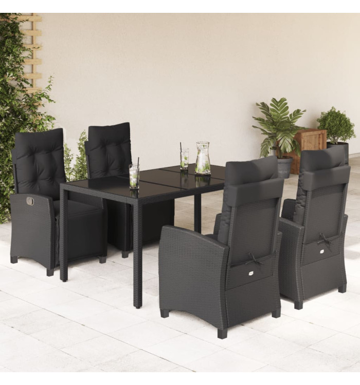Ensemble à manger de jardin coussins 5pcs Noir Résine tressée | Mobilier & Déco