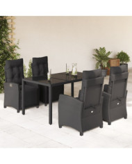 Ensemble à manger de jardin coussins 5pcs Noir Résine tressée | Mobilier & Déco