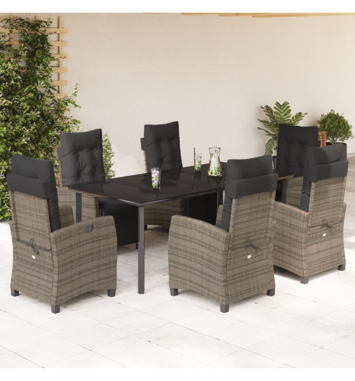 Ensemble à manger de jardin et coussins 7 pcs gris rotin | Mobilier & Déco