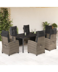 Ensemble à manger de jardin et coussins 7 pcs gris rotin | Mobilier & Déco