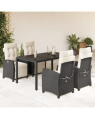 Ensemble à manger de jardin coussins 5pcs Noir Résine tressée | Mobilier & Déco