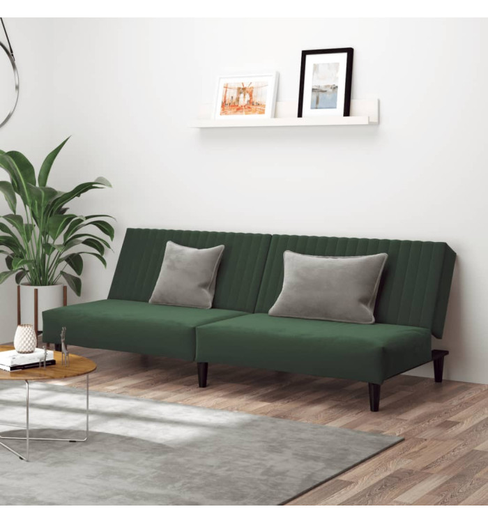 Canapé-lit à 2 places vert foncé velours | Mobilier & Déco