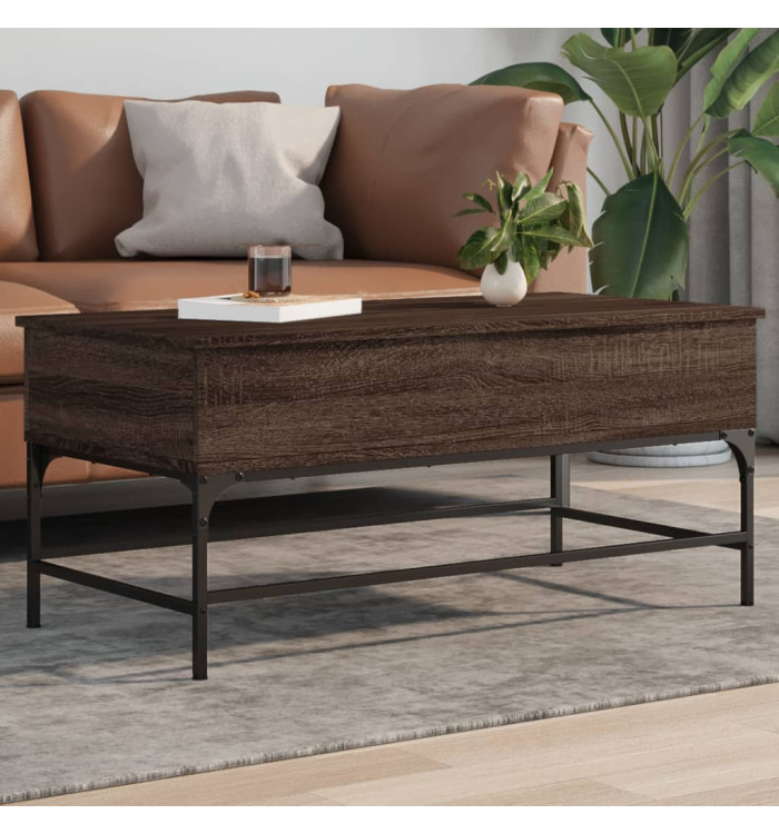 Table basse chêne marron 100x50x45cm bois d'ingénierie et métal | Mobilier & Déco