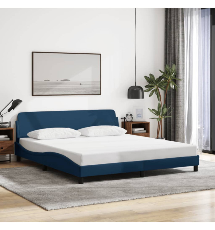 Cadre de lit avec tête de lit sans matelas bleu 180x200cm tissu | Mobilier & Déco