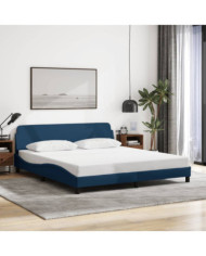 Cadre de lit avec tête de lit sans matelas bleu 180x200cm tissu | Mobilier & Déco