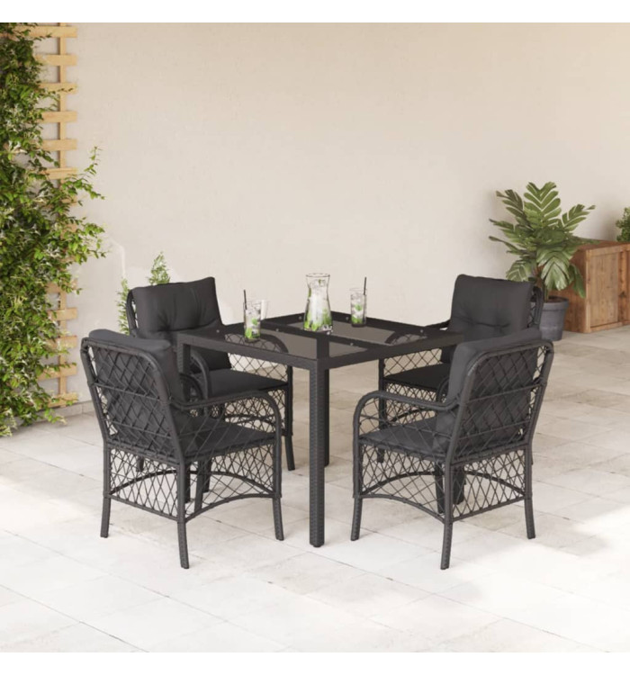 Ensemble à manger de jardin coussins 5pcs Noir Résine tressée | Mobilier & Déco
