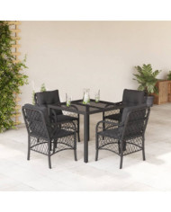 Ensemble à manger de jardin coussins 5pcs Noir Résine tressée | Mobilier & Déco
