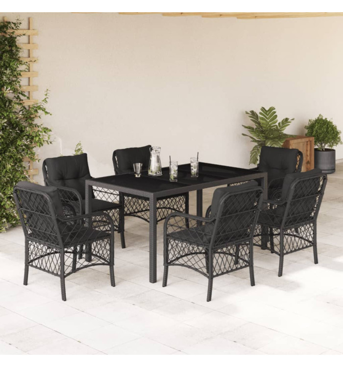 Ensemble à manger de jardin coussins 7pcs Noir Résine tressée | Mobilier & Déco