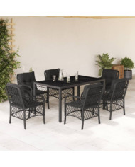 Ensemble à manger de jardin coussins 7pcs Noir Résine tressée | Mobilier & Déco