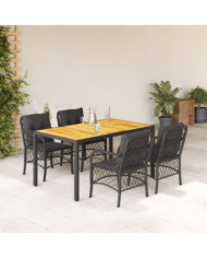 Ensemble à manger de jardin coussins 5pcs Noir Résine tressée | Mobilier & Déco