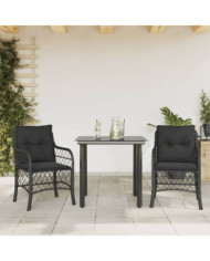 Ensemble de bistro 3 pcs avec coussins noir résine tressée | Mobilier & Déco