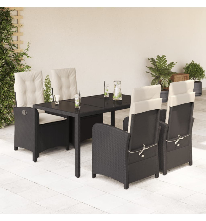 Ensemble à manger de jardin coussins 5pcs Noir Résine tressée | Mobilier & Déco
