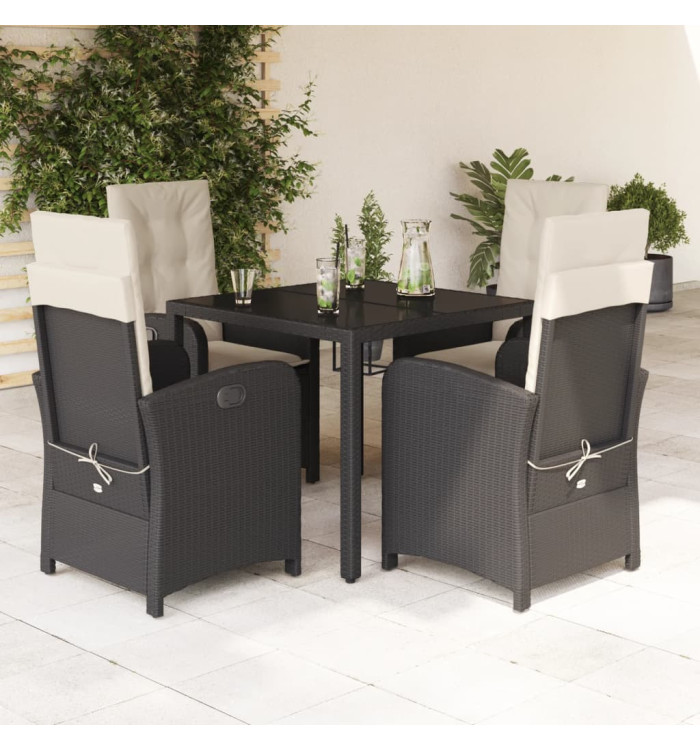 Ensemble à manger de jardin coussins 5pcs Noir Résine tressée | Mobilier & Déco