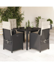 Ensemble à manger de jardin coussins 5pcs Noir Résine tressée | Mobilier & Déco