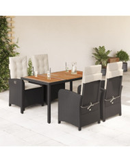Ensemble à manger de jardin coussins 5pcs Noir Résine tressée | Mobilier & Déco