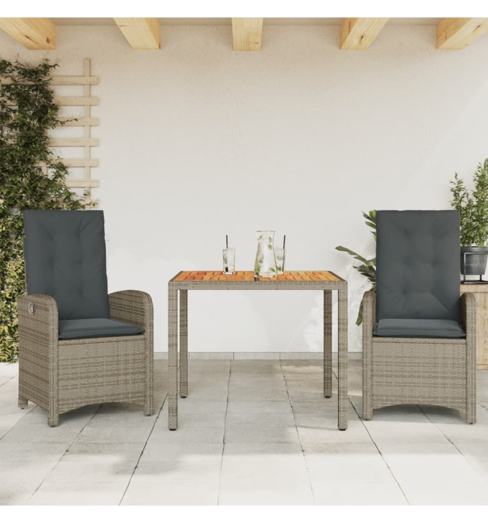 Ensemble à manger de jardin 3 pcs coussins gris résine tressée | Mobilier & Déco