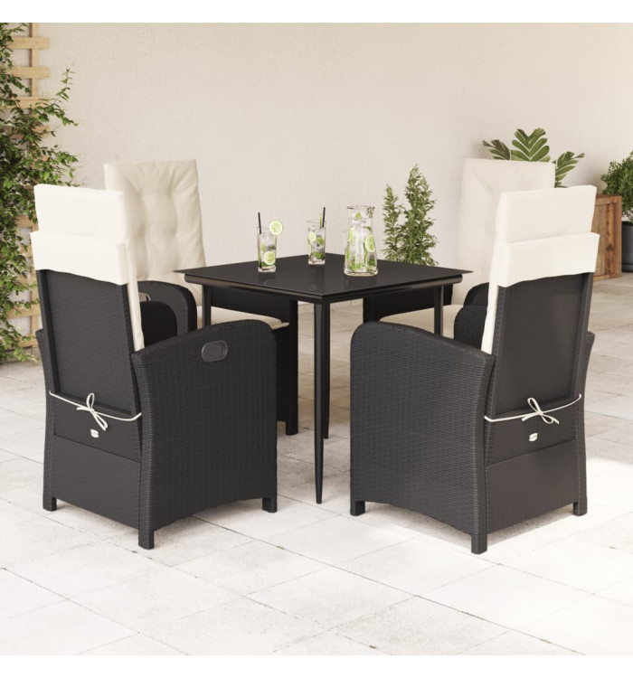 Ensemble à manger de jardin coussins 5pcs Noir Résine tressée | Mobilier & Déco