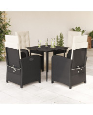Ensemble à manger de jardin coussins 5pcs Noir Résine tressée | Mobilier & Déco